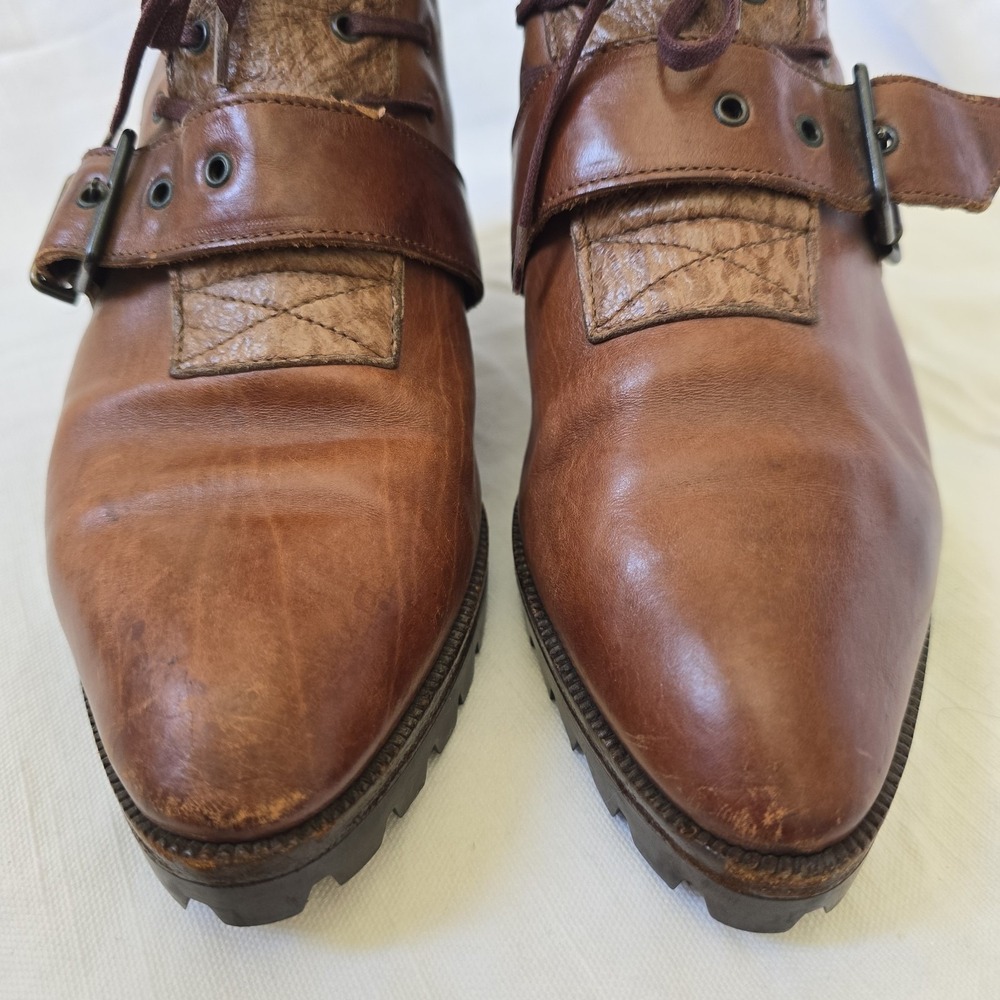 Women's Witchy Pointed Lace Up Leather Booties Italy Festival Coachella Sz 7.5US - Picture 6 of 14